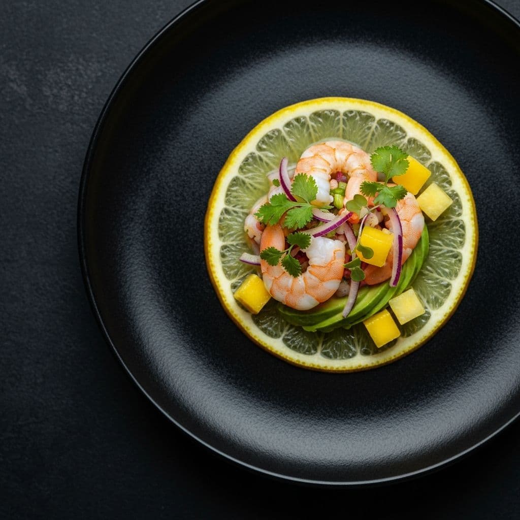 Caribbean ceviche with tropical fruits