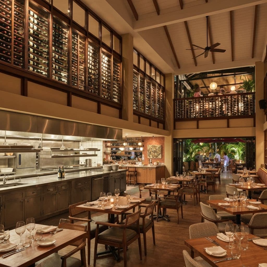 Jose Enrique restaurant interior with warm ambient lighting and elegant table settings